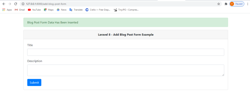 laravel 8 form submit to database